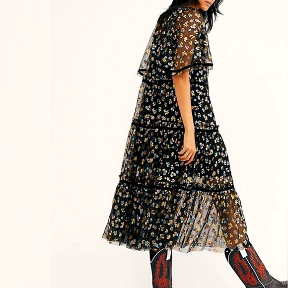 NWOT🌺 Free People Practical Magic Tiered Sheer Black Formal Maxi Dress, - Picture 7 of 10